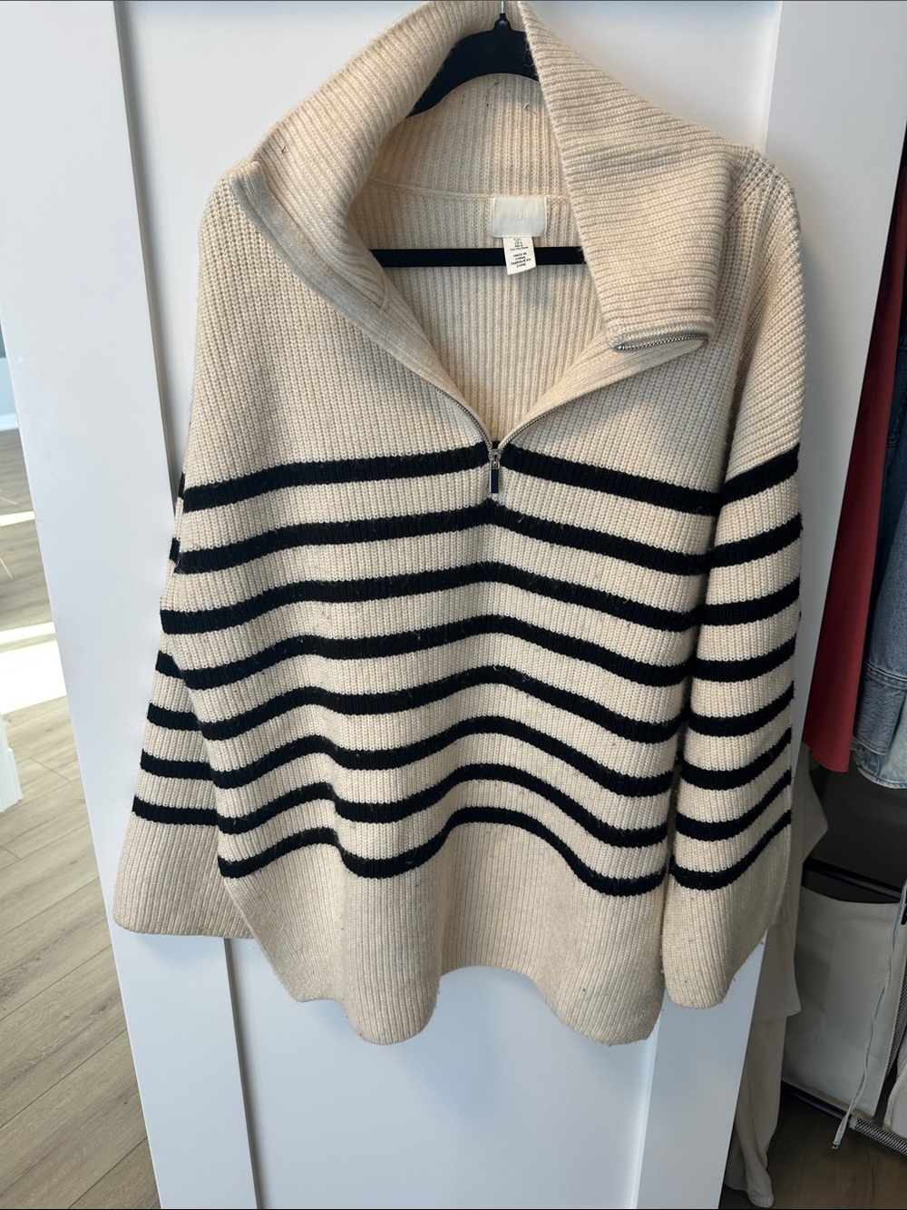 HM Cream and Black Striped Half-Zip Sweater